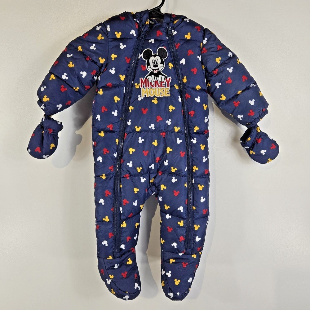 Disney Baby Mickey Mouse Size 9-12 Months Navy Blue Hooded Snow Suit